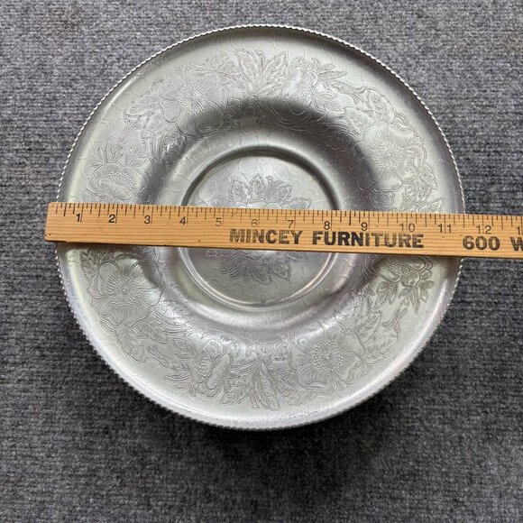 Vintage Lazy Susan Serving Tray Divided Glass Insert Floral Scroll Aluminum‎ 60s - Picture 4 of 14